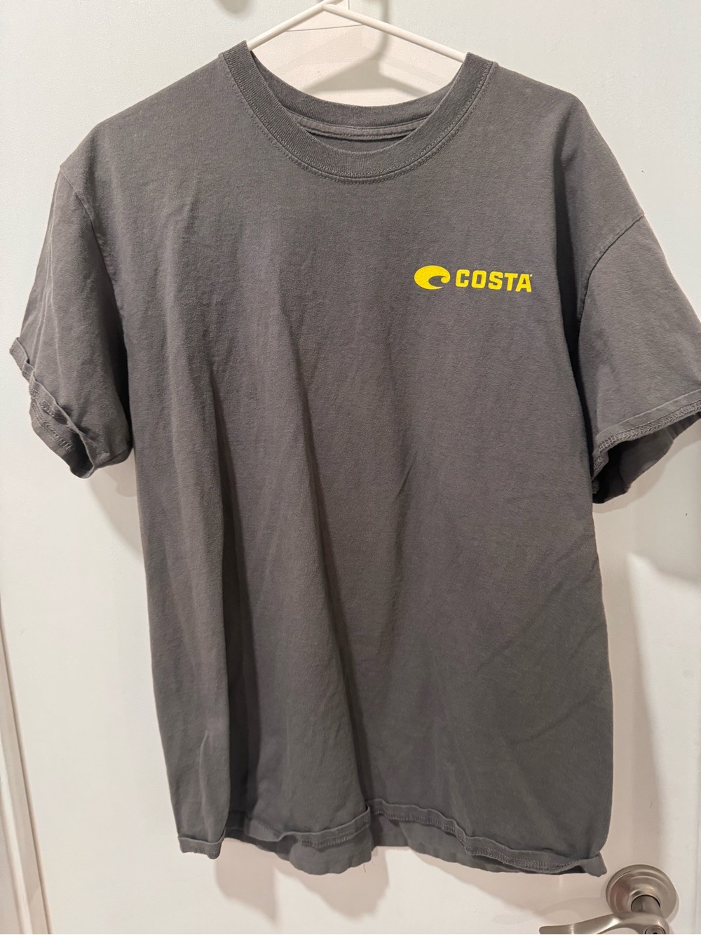 Costa Men's Short Sleeve Logo Tee in Charcoal with Yellow Graphic